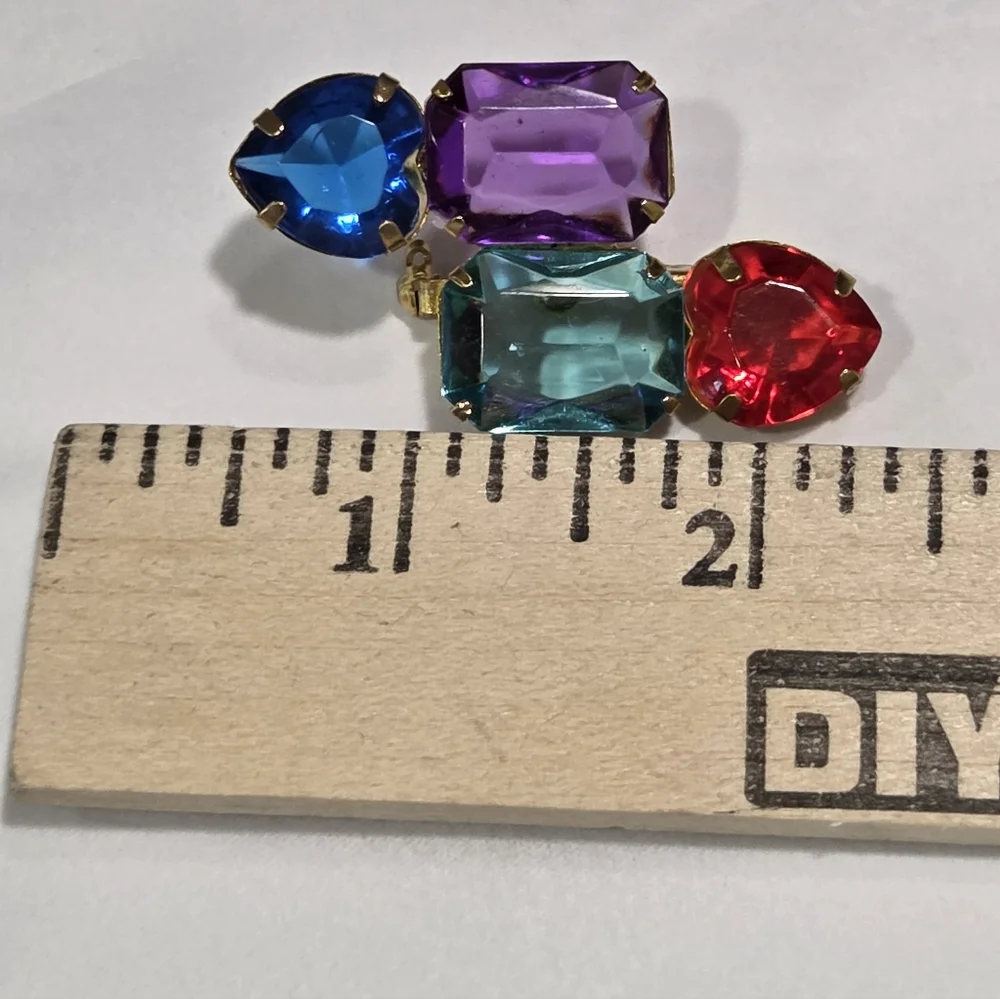 Vintage 80s Lot Of 3 Acrylic Plastic Gem Brooches